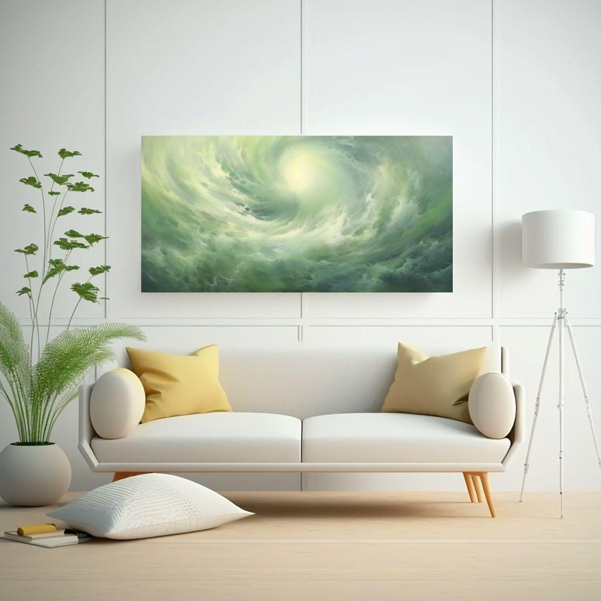Cuadro Acuarela Verde Salvia Brillante, 140x70cm-2
