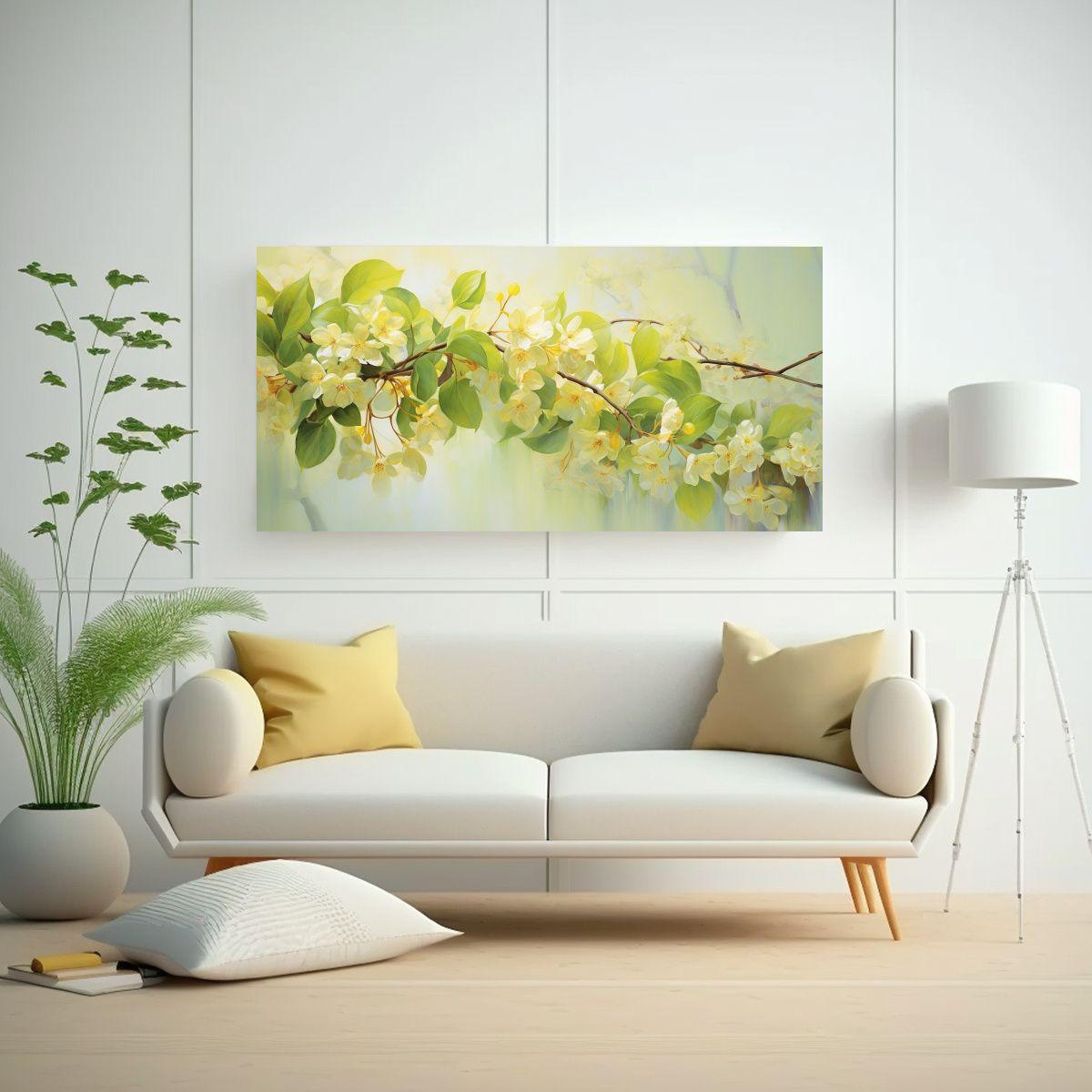 Pintura Abstracta De Flores De Tilo En Lienzo, 100x50cm-2