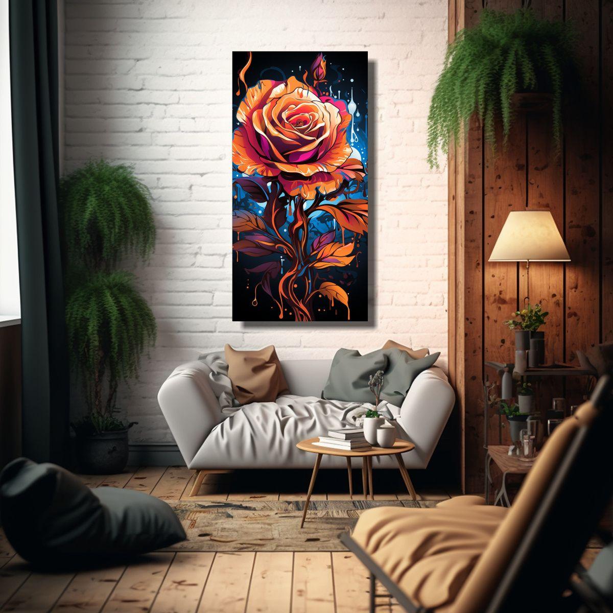Pintura Acuarela Estilo Graffiti De Rosa 50x100cm-2