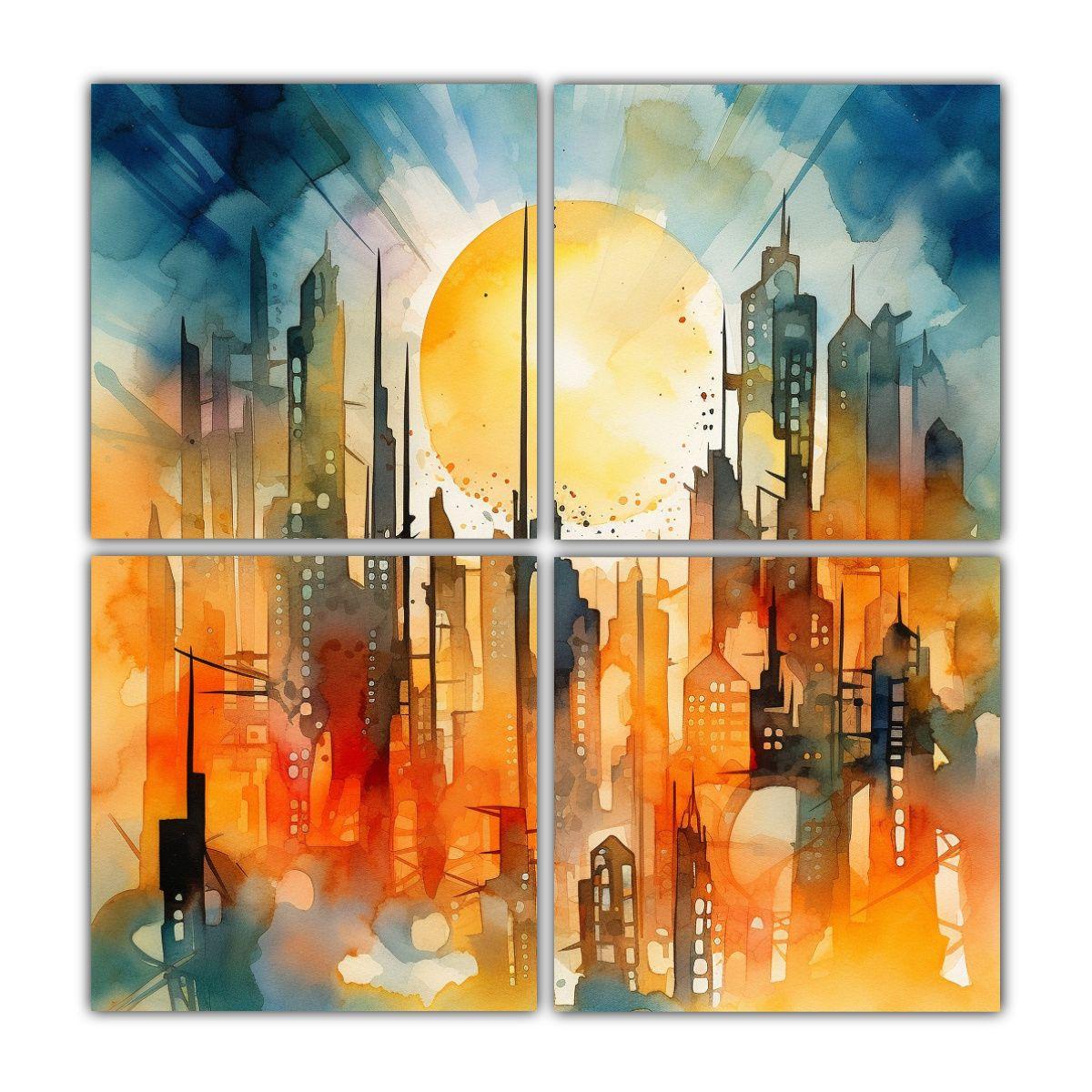 Cuadro Arte Pared Abstracto Futurista Ciudad Agua 140x140 Cm-0