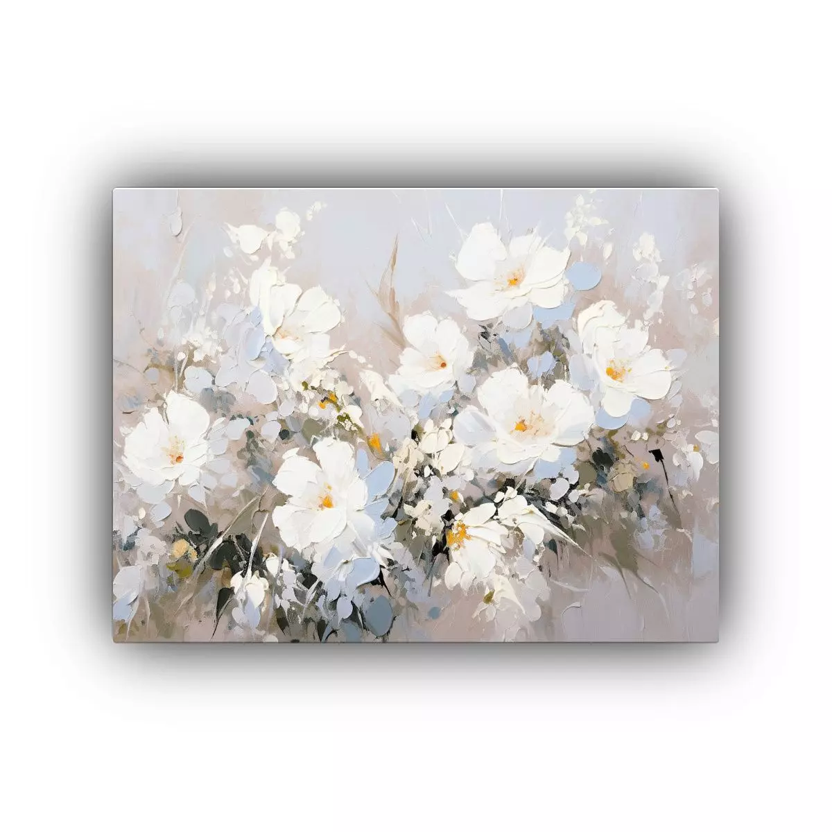Pintura De Flores Blancas En Lienzo Estilo 120x80cm-0