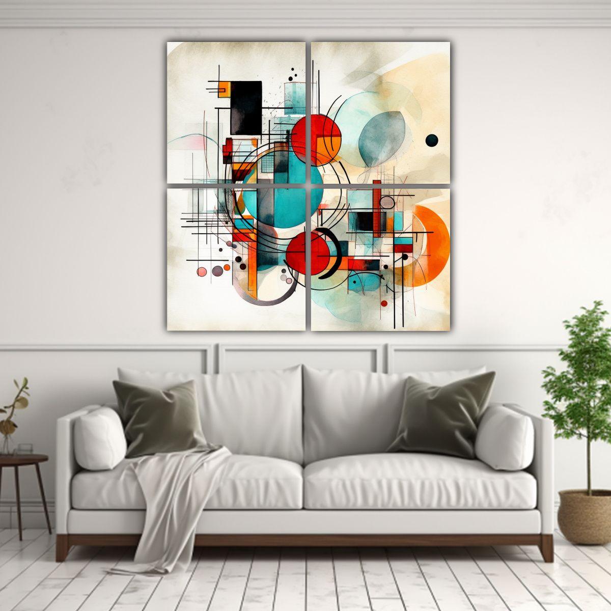 Arte Mixto Abstracto De Temática Variada En 4 100x100 Cm-2
