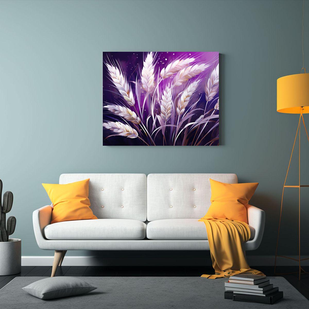 Pintura Decorativa Duradera De Granos De Trigo En Tonos Mora 90x60cm-2