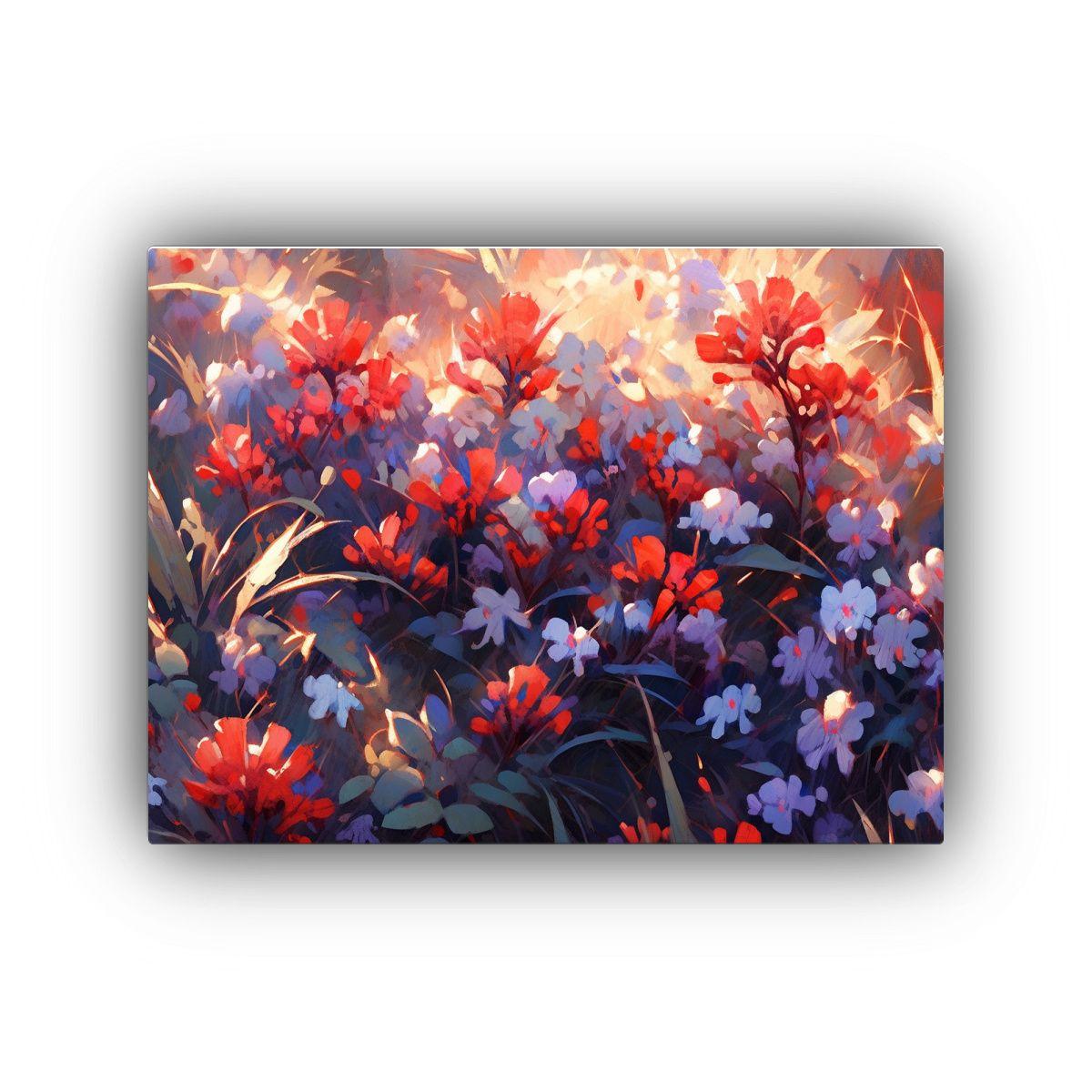 Pintura En Lienzo De Flores En Colores Morado Y Rojo De Alta 65x50cm-0