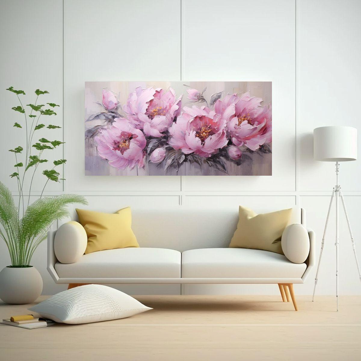 Cuadro Decorativo De Peonías Rosas En Lienzo 100x50cm-2