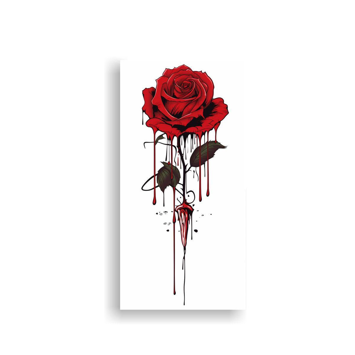 Cuadro Lienzo Juvenil Con Rosa Sangrante Roja 80x160cm-0