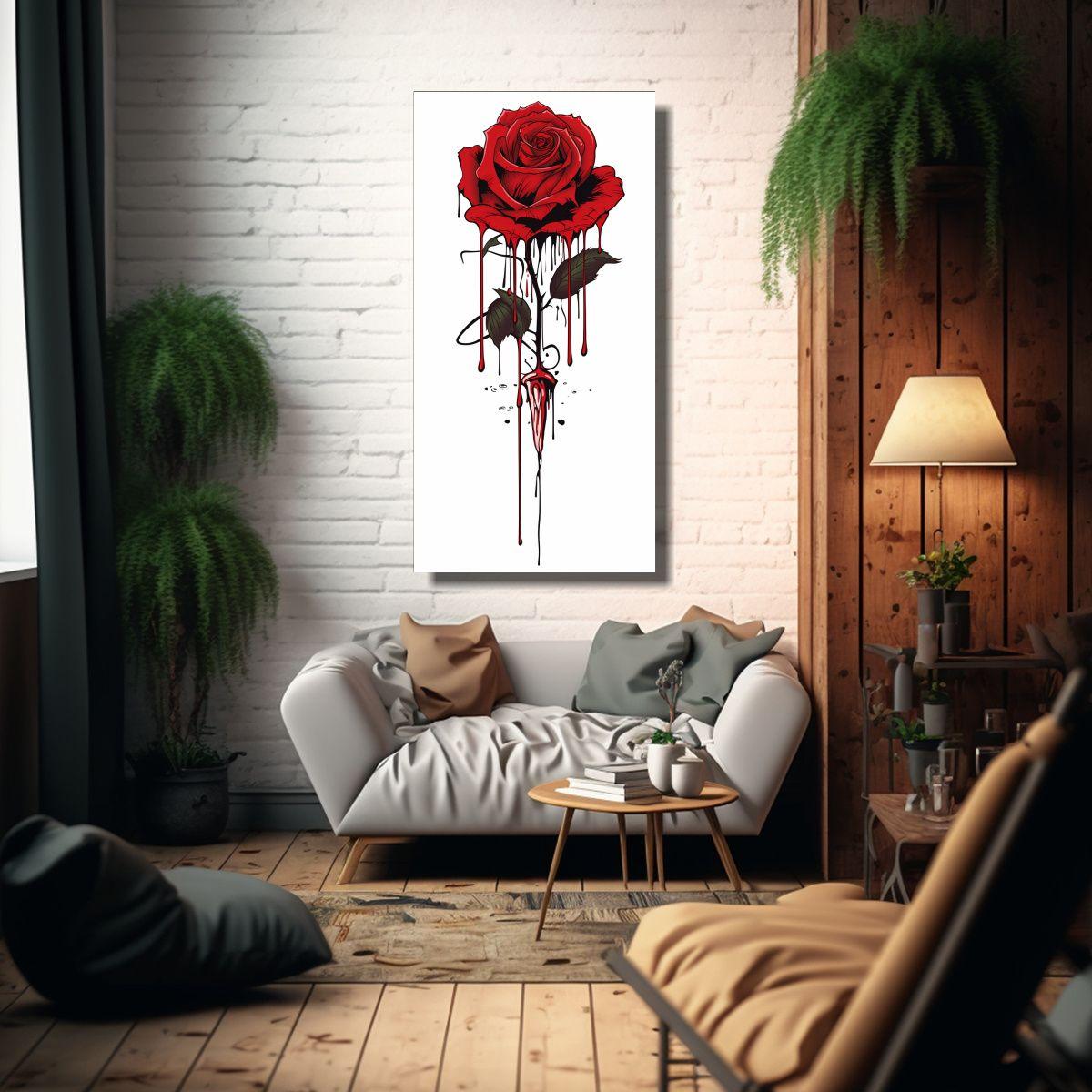 Cuadro Lienzo Juvenil Con Rosa Sangrante Roja 80x160cm-2