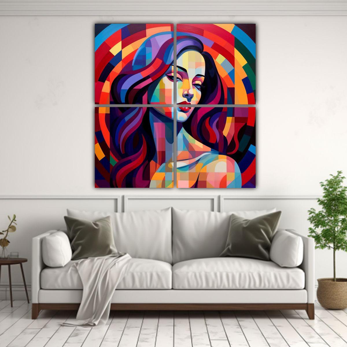 Pintura Decorativa Mujer Expresiva Con Cabello 160x160 Cm-2