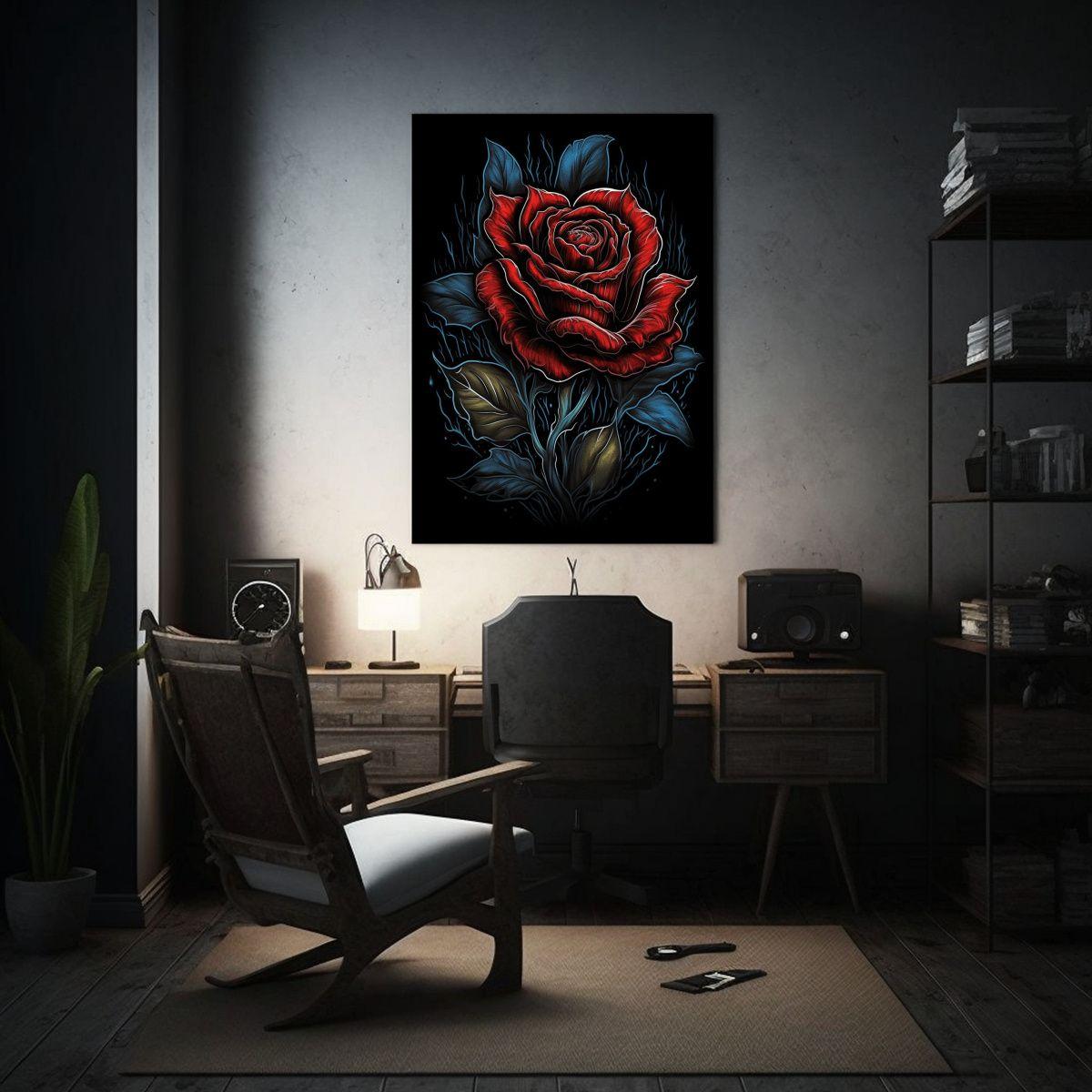 Pintura Floral En Lienzo: Rosa Roja Con Espinas 20x30cm-2