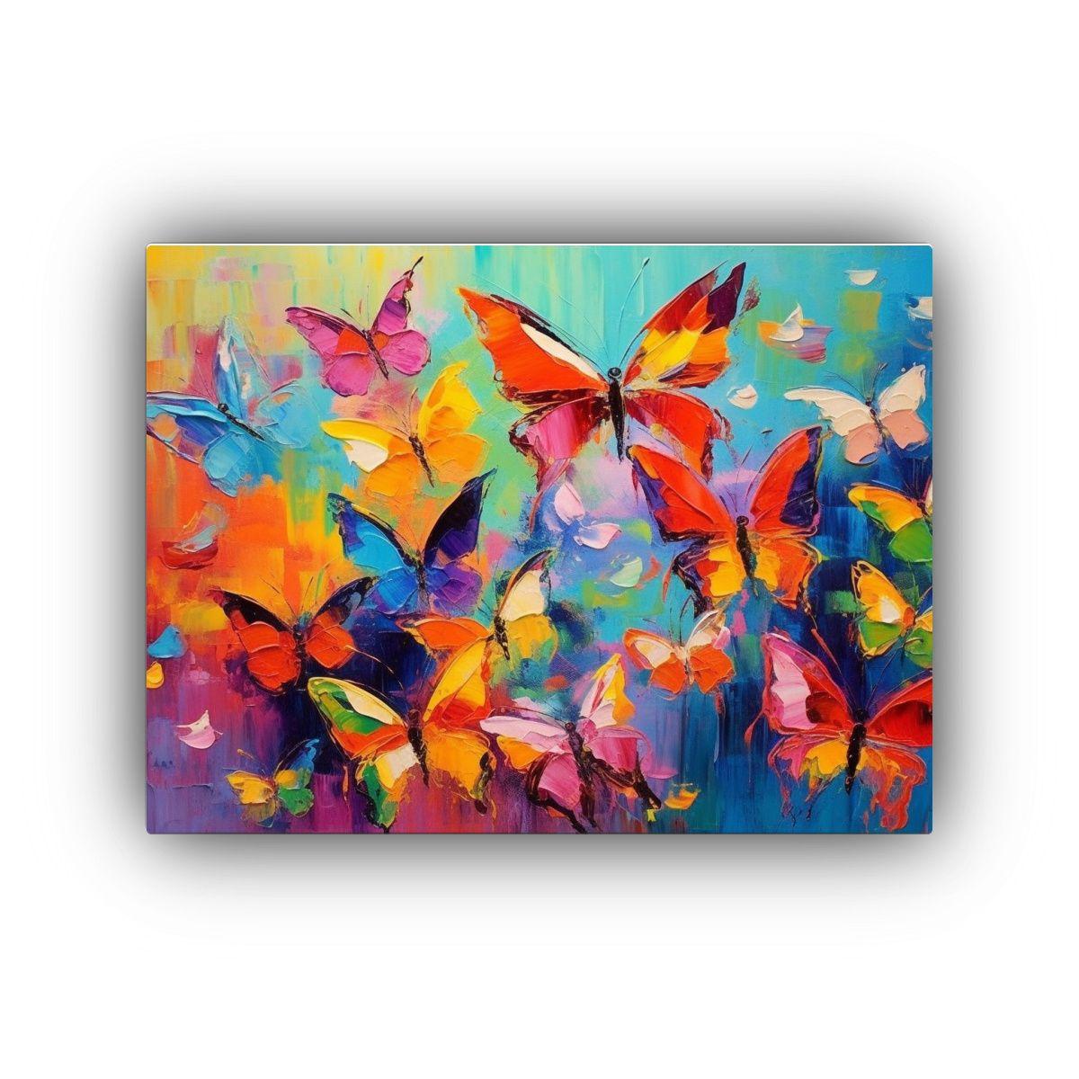 Pintura De Mariposas Con Fondo Colorido Para Decorar Habitac 65x50cm-0