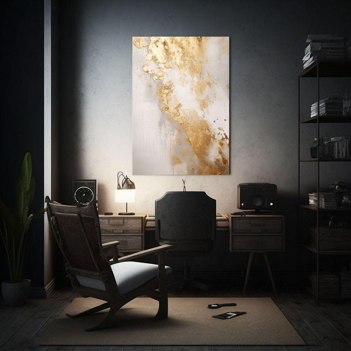 Cuadro Pop Art Nikolin Con Textura Blanca Y Lámina De Oro A 60x90cm-2