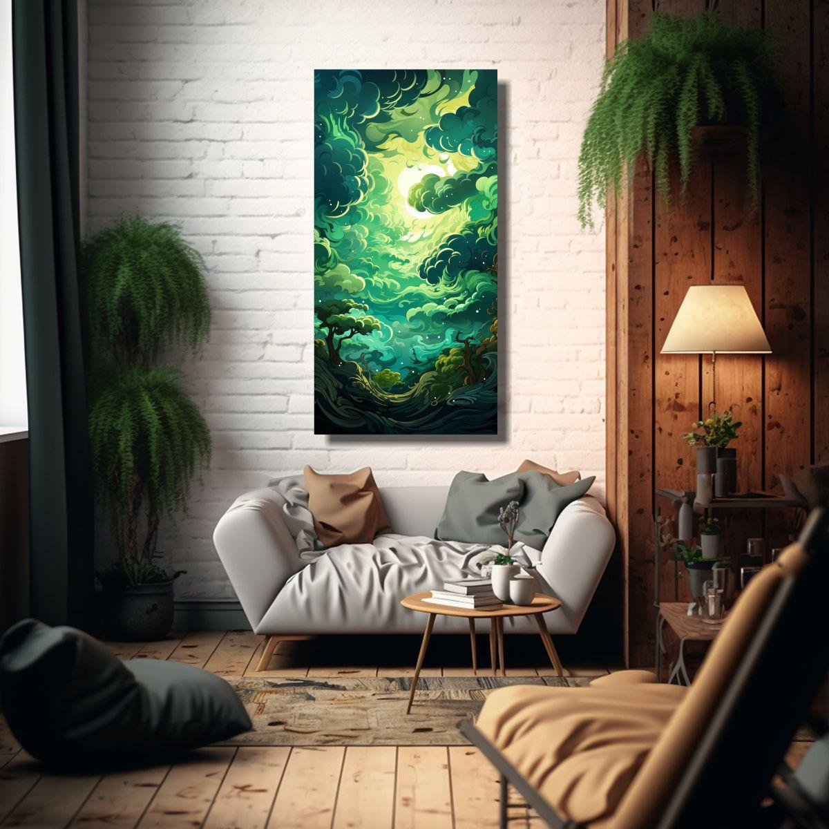 Cuadro Lienzo Abstracto Verde Riqueza Visual 80x160cm-2