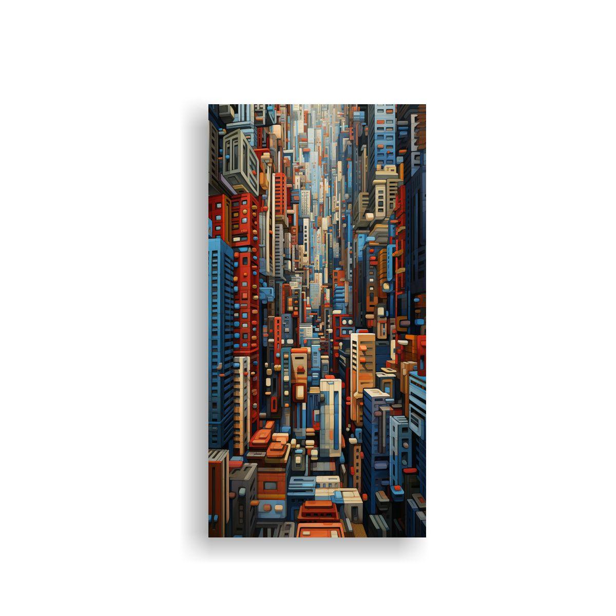 Pintura Espectacular De Ciudad Con Formas 30x60cm-0