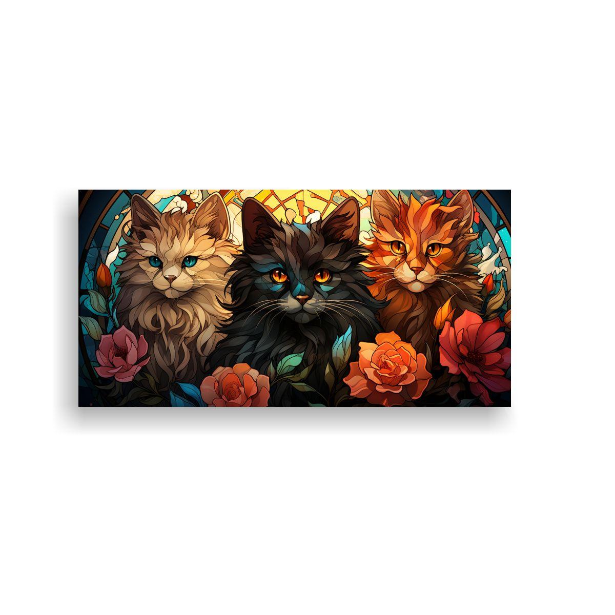 Cuadros Digitales De Vidrieras De Gatos Adorables 100x50cm-0
