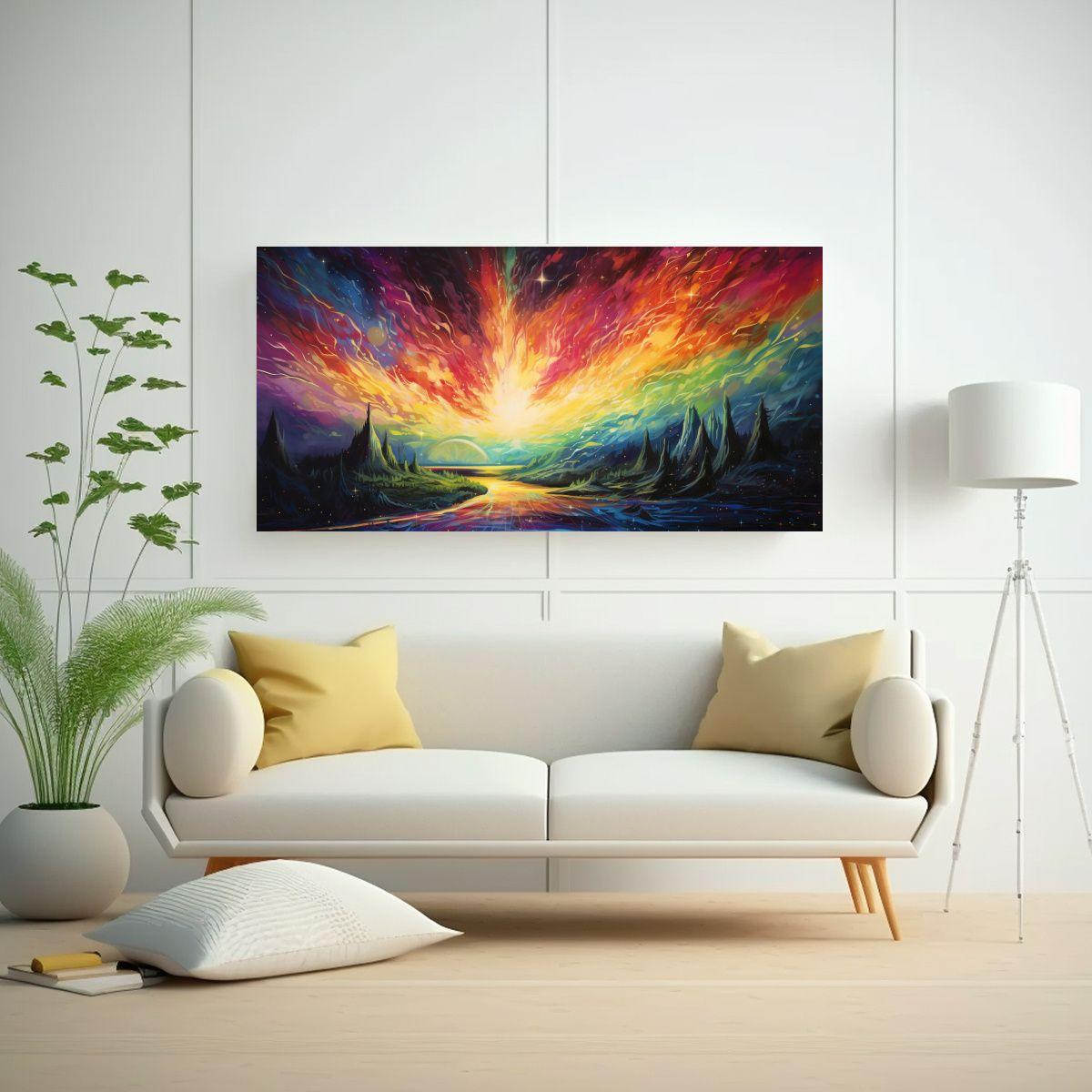 Cuadro Abstracto Intensidad Aurora Boreal Con Colo 60x30cm-2