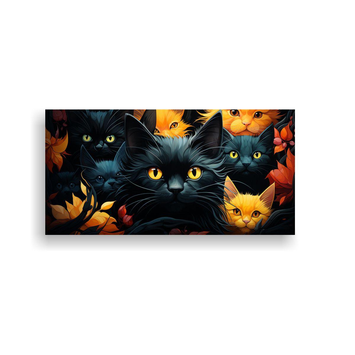 Cuadro De Gatos Negros Con Amarillo Originalidad 80x40cm-0