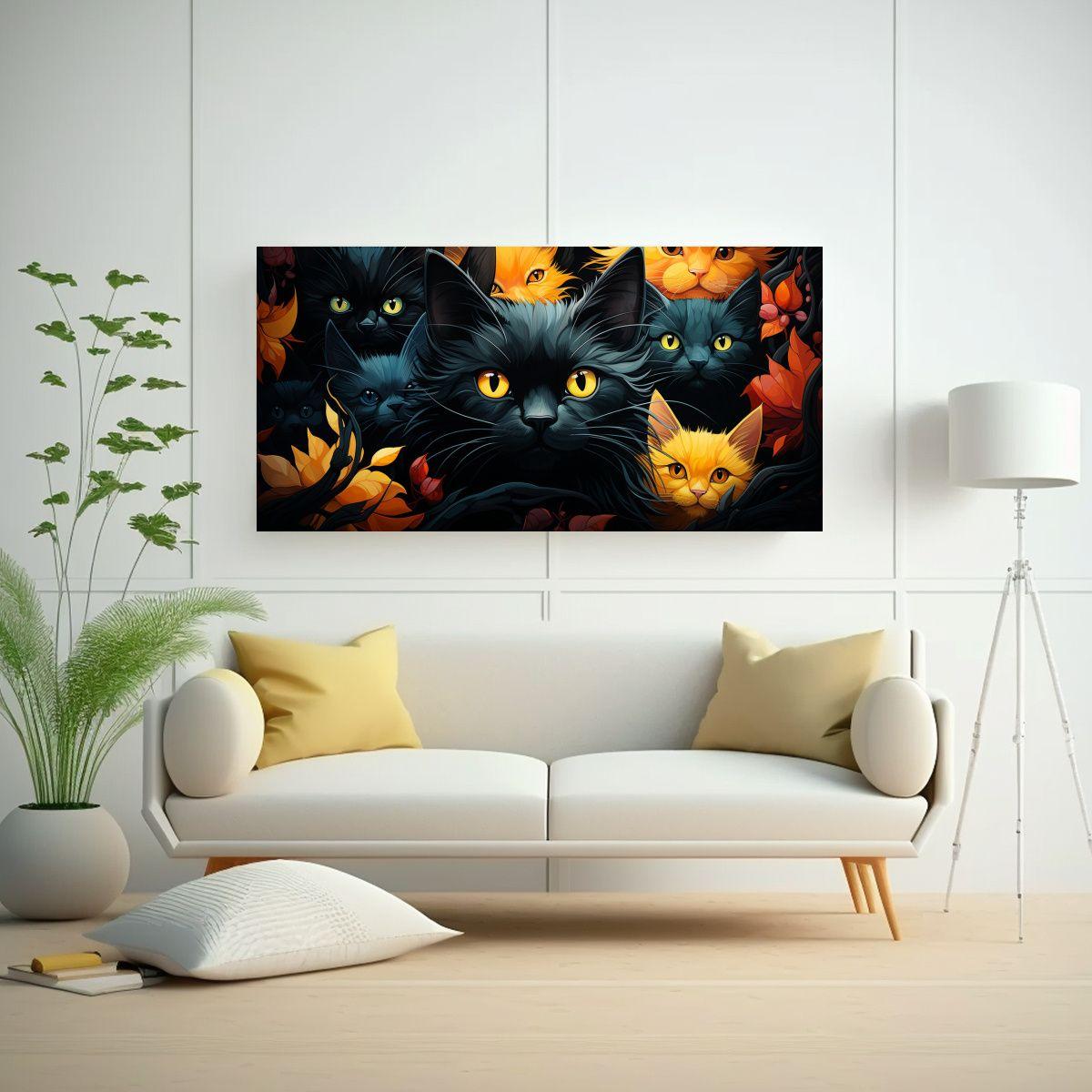 Cuadro De Gatos Negros Con Amarillo Originalidad 80x40cm-2