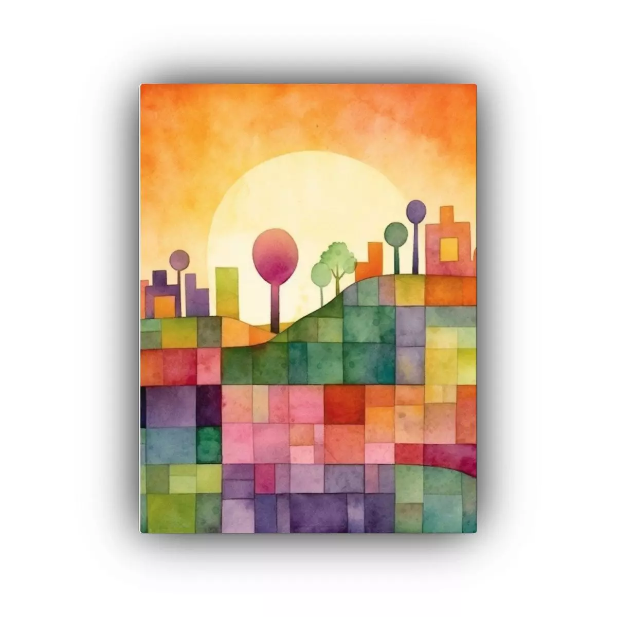 Paisaje Acuarela Estilo Paul Klee, Decoración 50x65cm-0