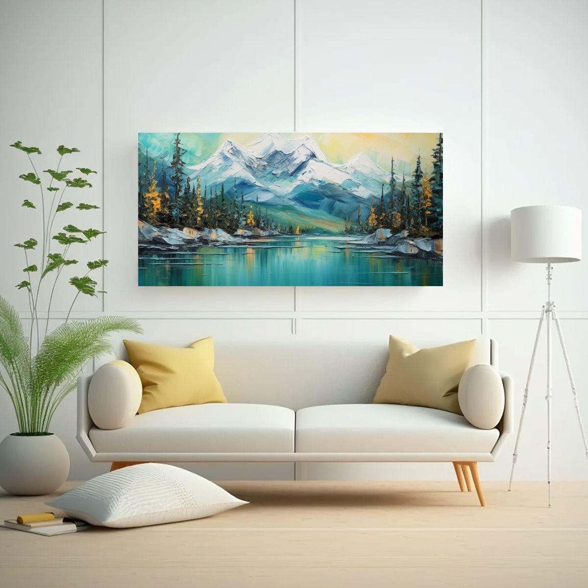 Cuadros Montañas Nieve Árboles Impacto Visual 100x50 Cm-2