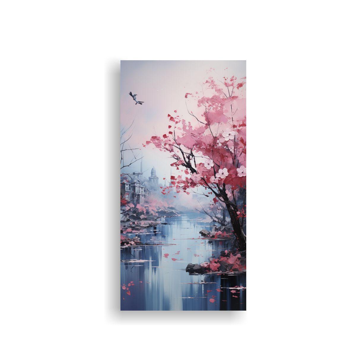Pintura Abstracta De árboles En Plata Y Blanco 20x40cm-0