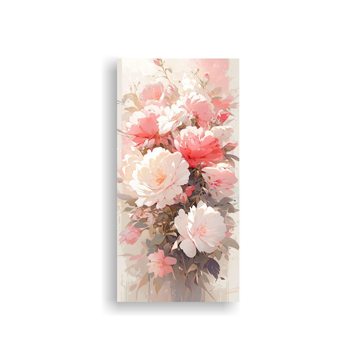 Pintura En Lienzo De Flores Blancas Y Rosas En 50x100cm-0
