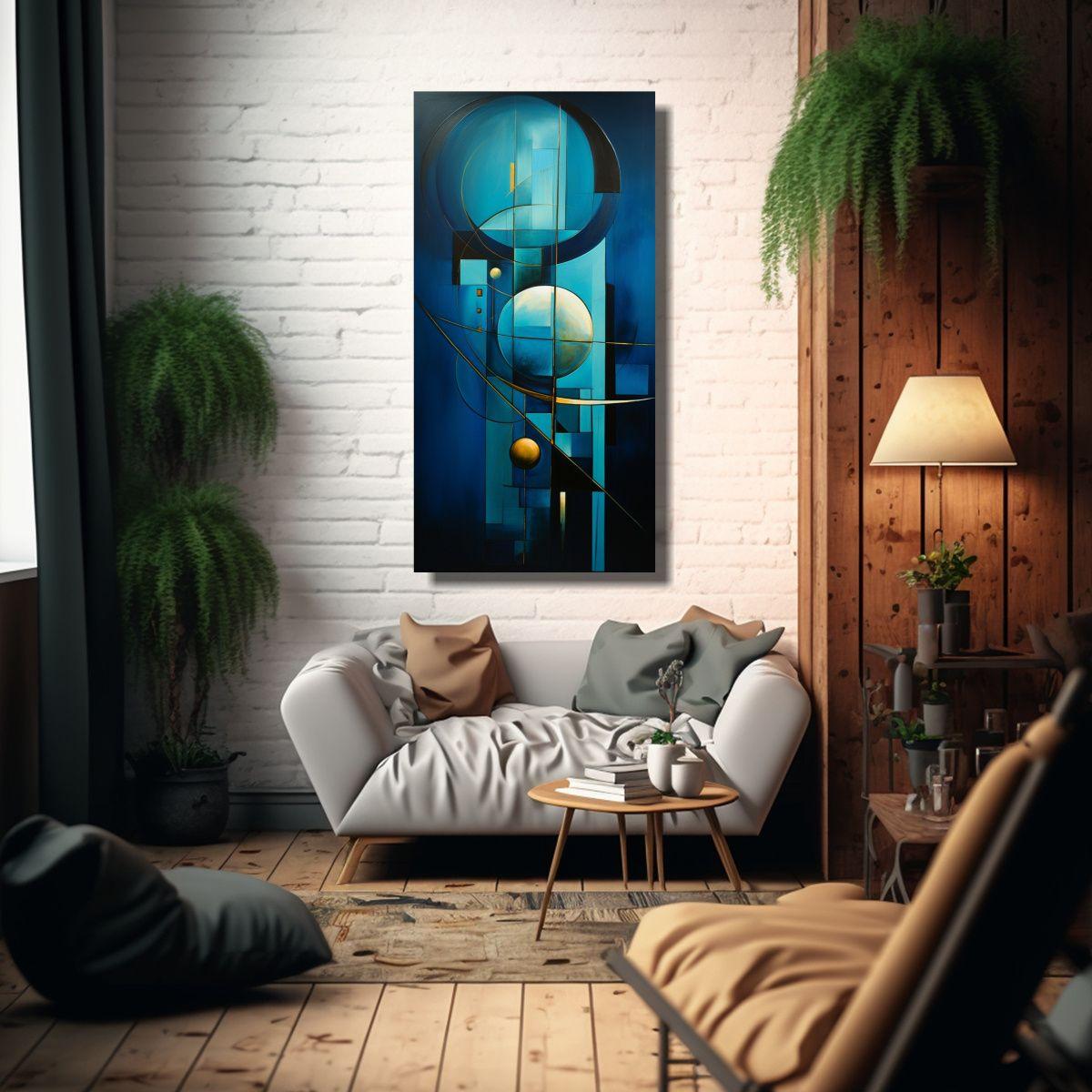 Cuadro Abstracto Luminoso En Bastidor Turquesa 80x160cm-2