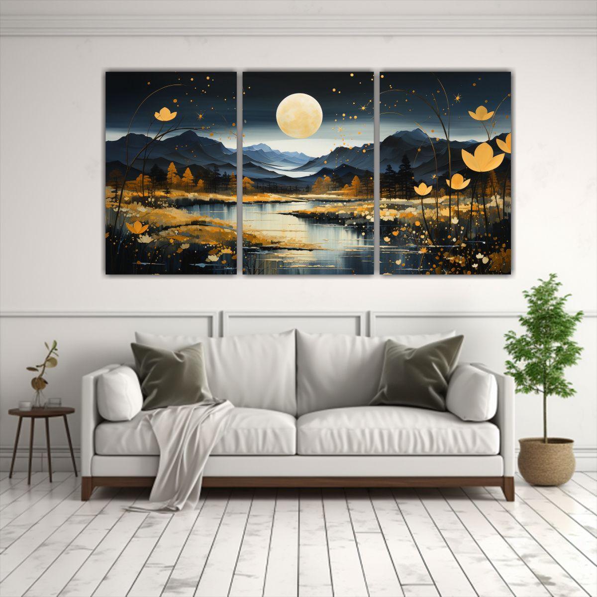 Cielo Estrellado Con Montañas Pintura De Lienzo 180x90 Cm-2