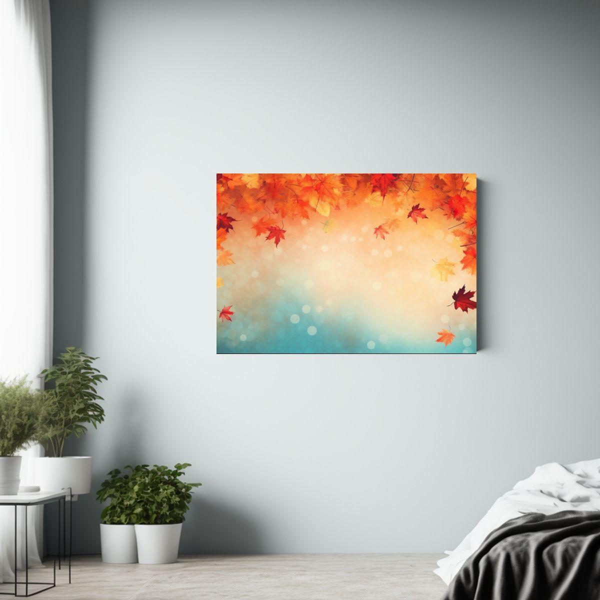 Cuadro Tela Vintage Otoñal Con Hojas Coloridas 45x30cm-2