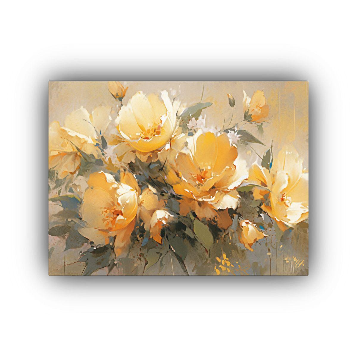 Pintura Abstracta De Flores En Lienzo Resistente A Amarillo  50x40cm-0