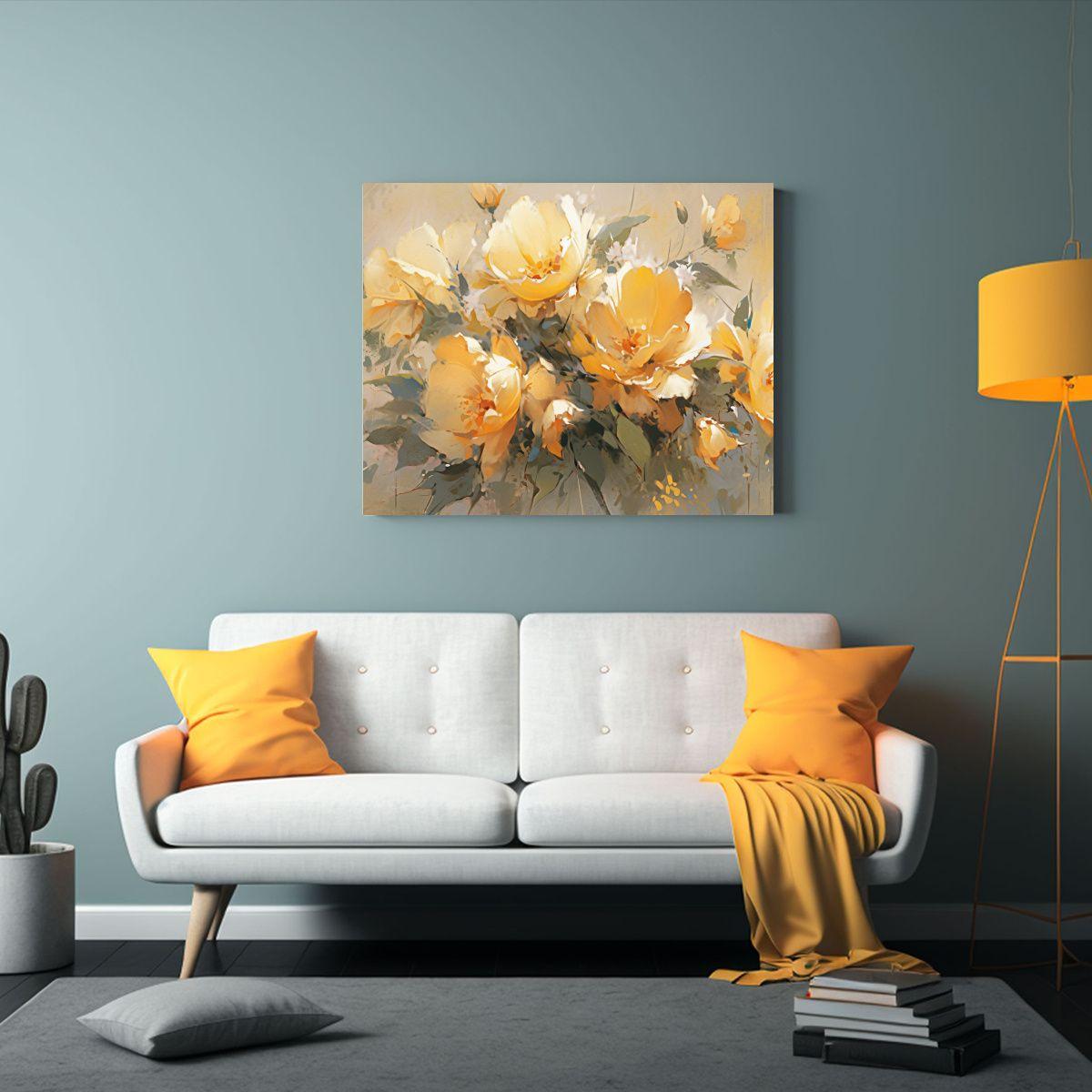 Pintura Abstracta De Flores En Lienzo Resistente A Amarillo  50x40cm-2