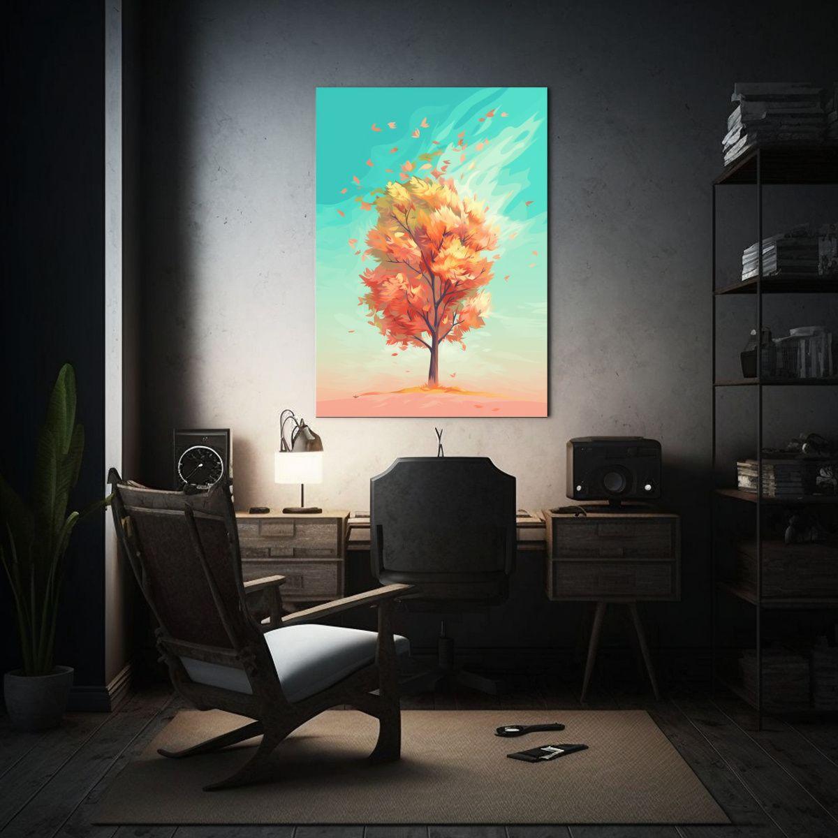 Cuadro Dibujo Riqueza Visual Árbol Verde Lienzo 20x30cm-2