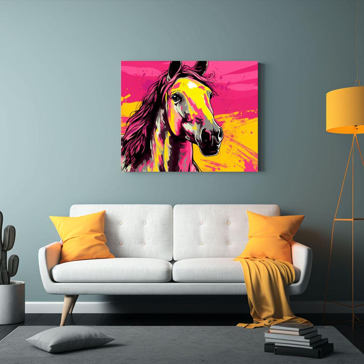 Cuadro Vitalidad Clydesdale En Amarillo Y Rosa Arte Pop Neo. 60x40cm-2