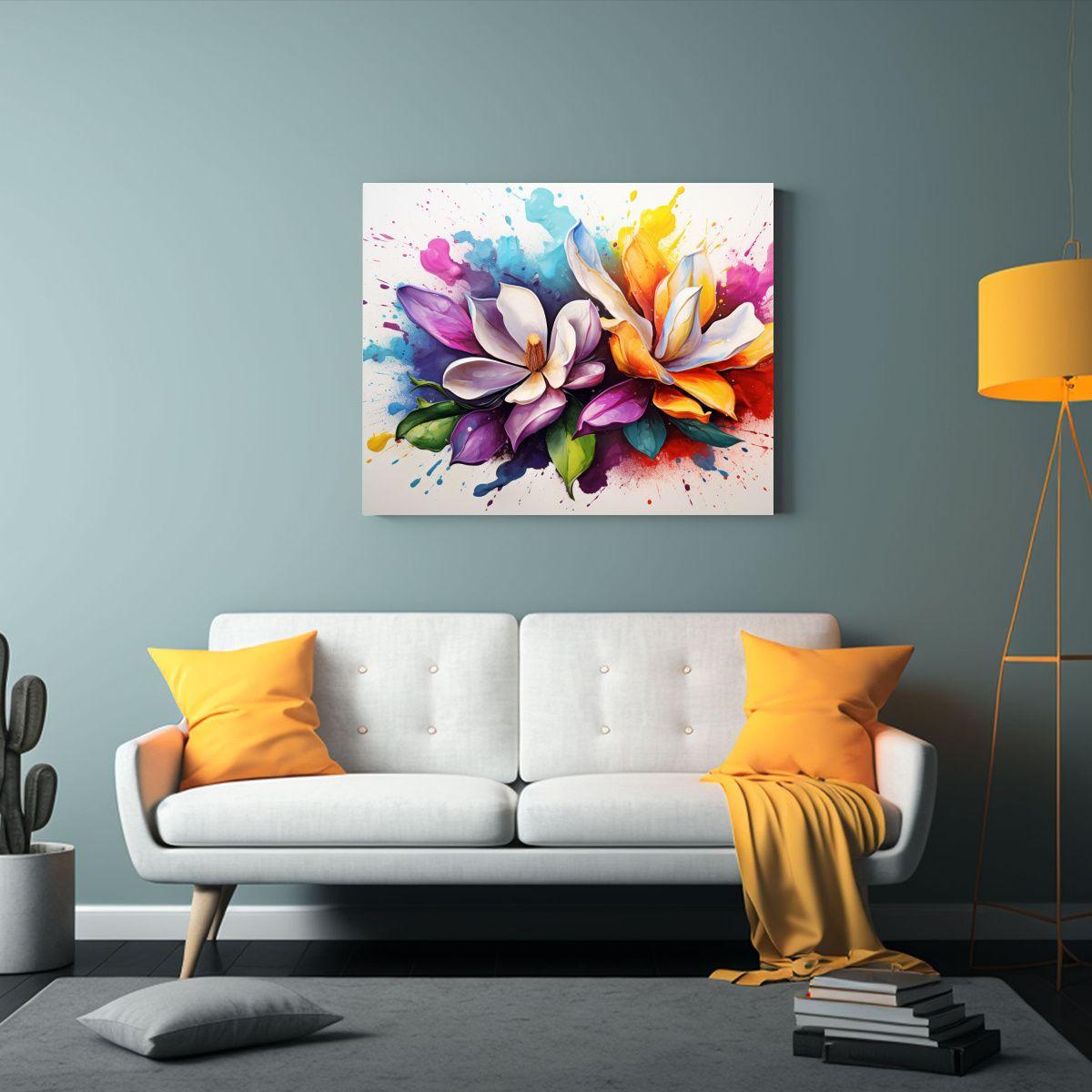 Pintura Abstracta De Magnolias Con Colores Del Arcoíris. 50x40cm-2