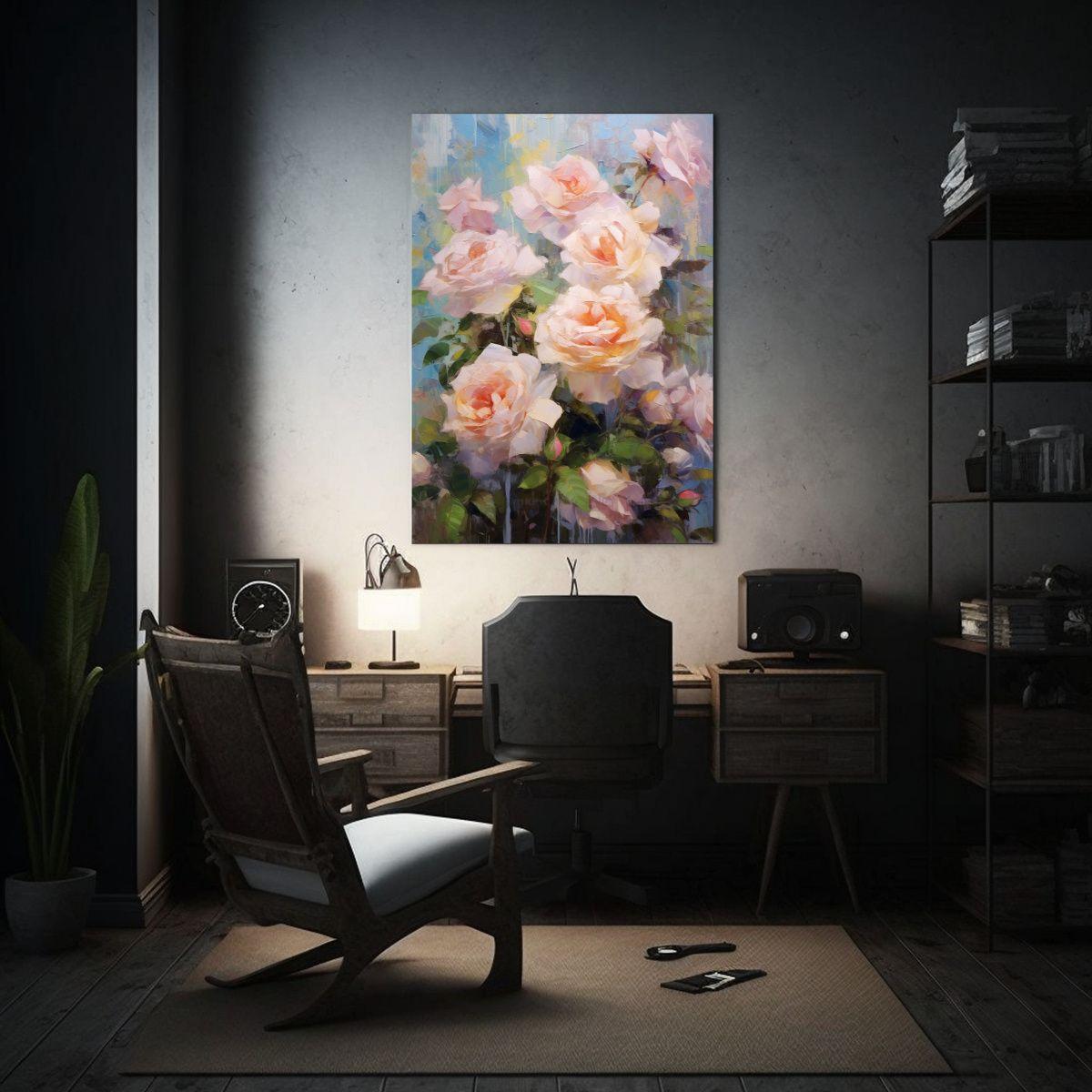 Tela En Bastidor Hermoso De Rosas Pastel 20x30cm-2