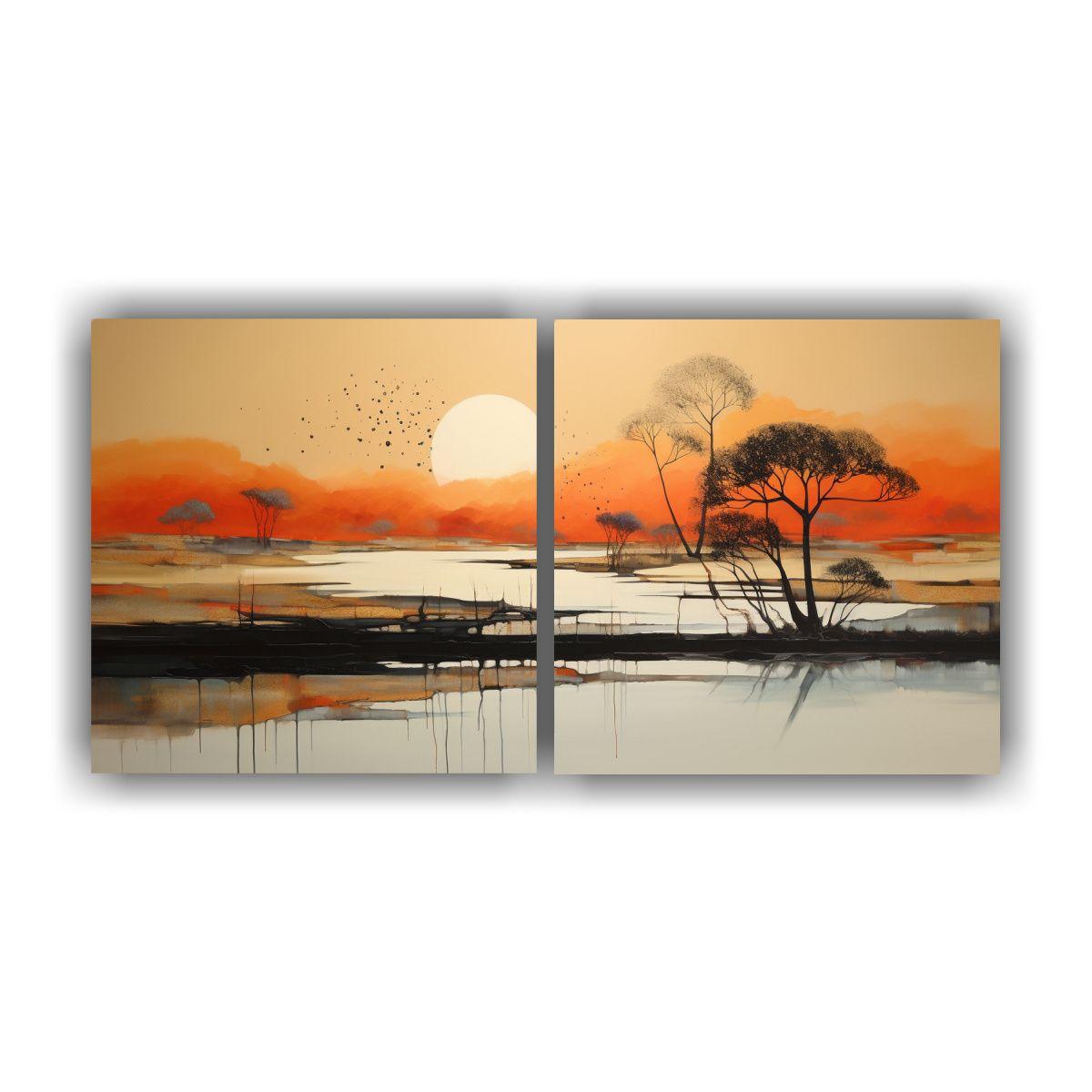 Lienzos Modernos Abstractos Amanecer Paisaje Vida 40x20 Cm-0