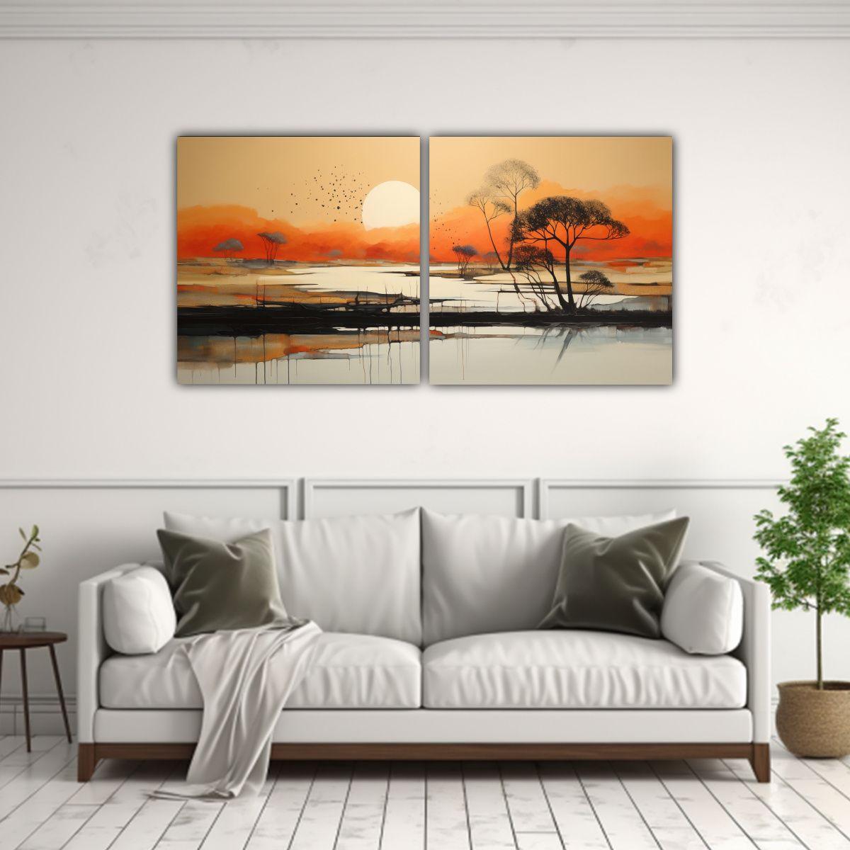 Lienzos Modernos Abstractos Amanecer Paisaje Vida 40x20 Cm-2