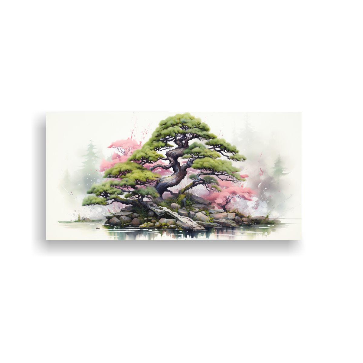 Cuadro Abstracto De árbol Bonsái En Tonos Verde 120x60cm-0