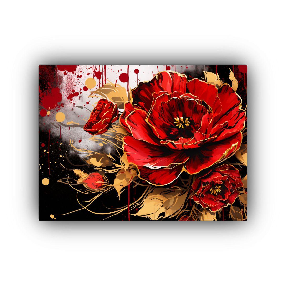 Cuadro Decorativo: Líneas Finas En Rojo Y Dorado, Estilo Ne 120x80cm-0