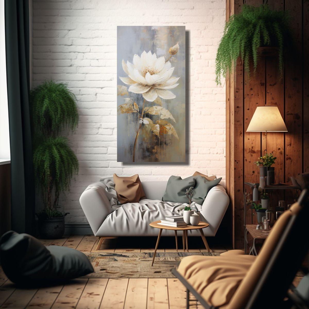 Pintura Lienzo Vintage Estilo Loto Blanco 70x140cm-2