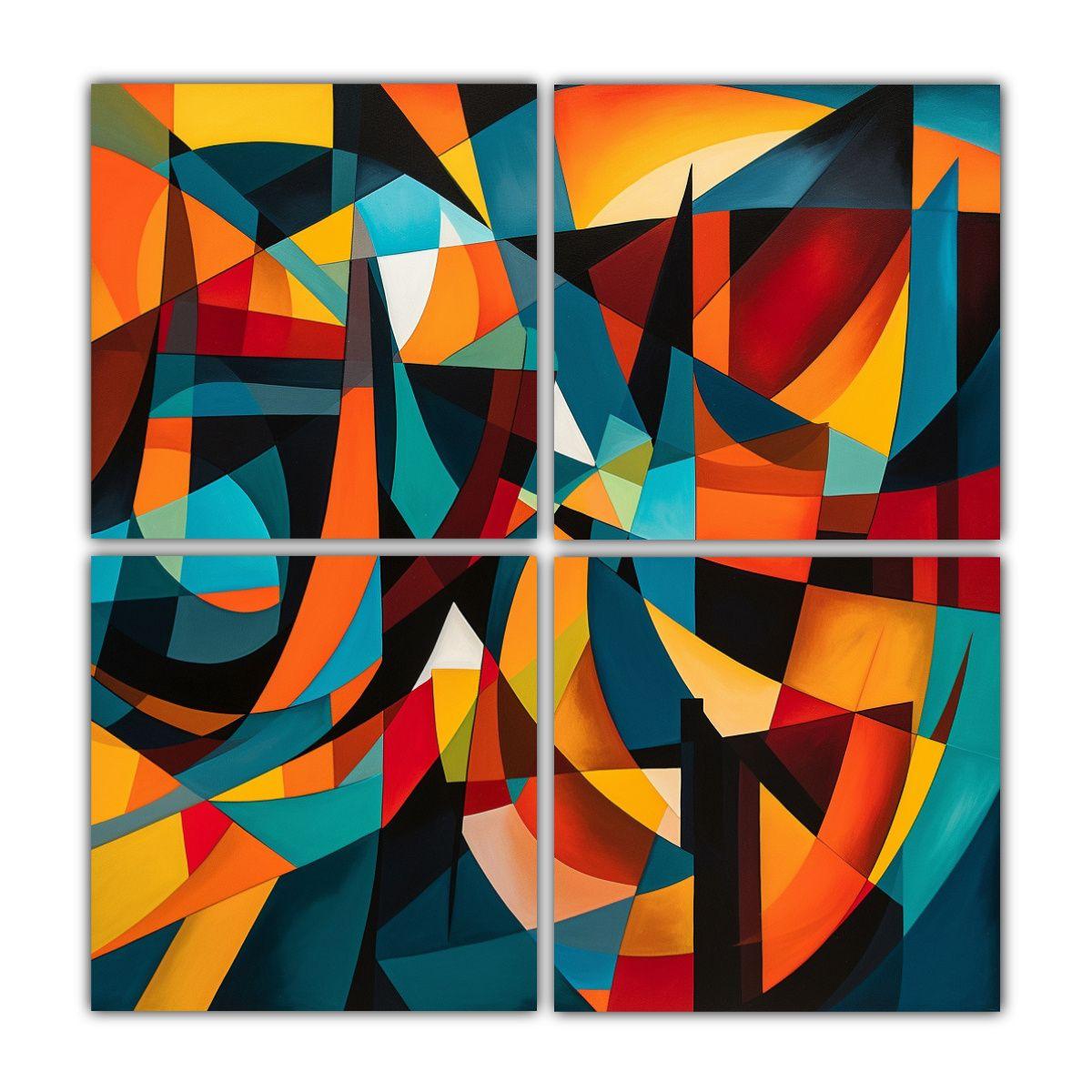 Cuatro Telas En Bastidor Composición Geométrica 120x120 Cm-0