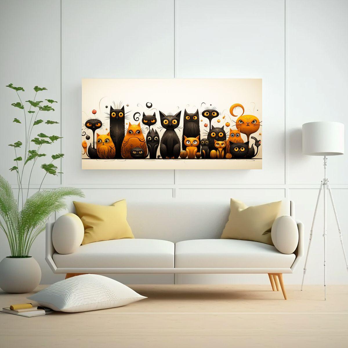 Cuadros Abstractos De Gato Negro Con Variedad De 140x70 Cm-2