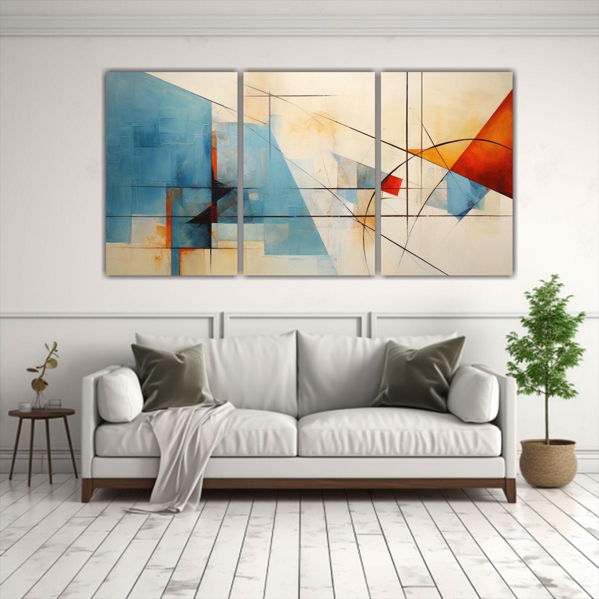 Tres Telas En Bastidor: Abstracción Esquema 90x45 Cm-2