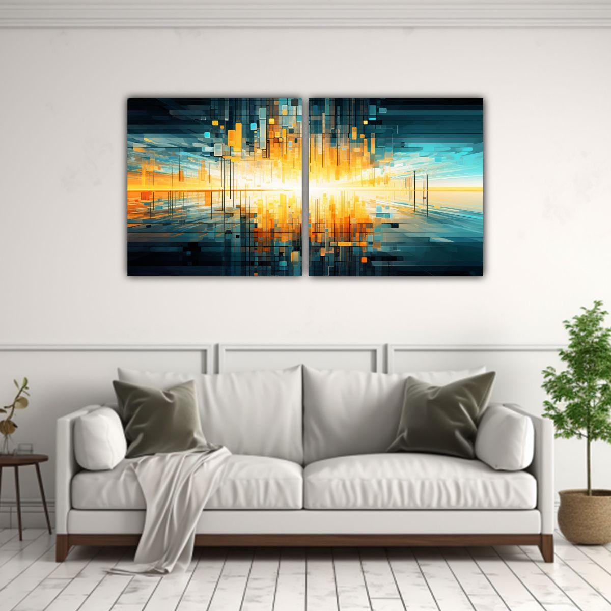 Dos Lienzos Acuarela Lineales Estilo Abstracto 160x80 Cm-2