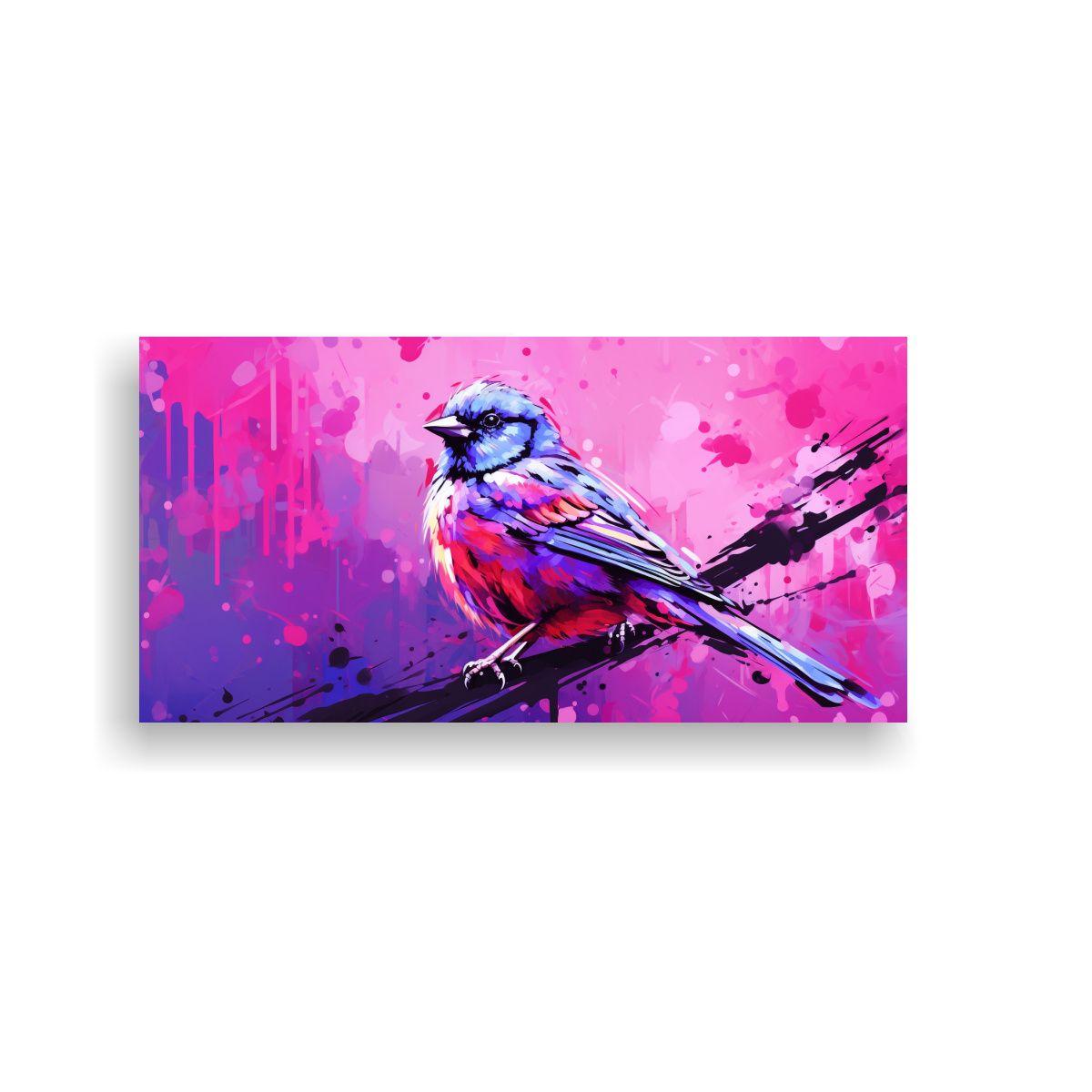 Cuadro En Lienzo Estilo Neo Pop, Pinzón Púrpura  60x30cm-0