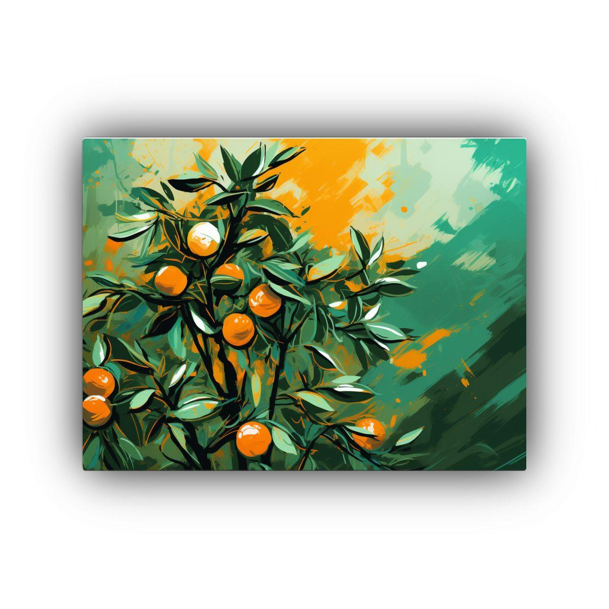 Cuadro Tela Bastidor Moderno Árbol Naranja En Tonos Verdes  120x80cm-0