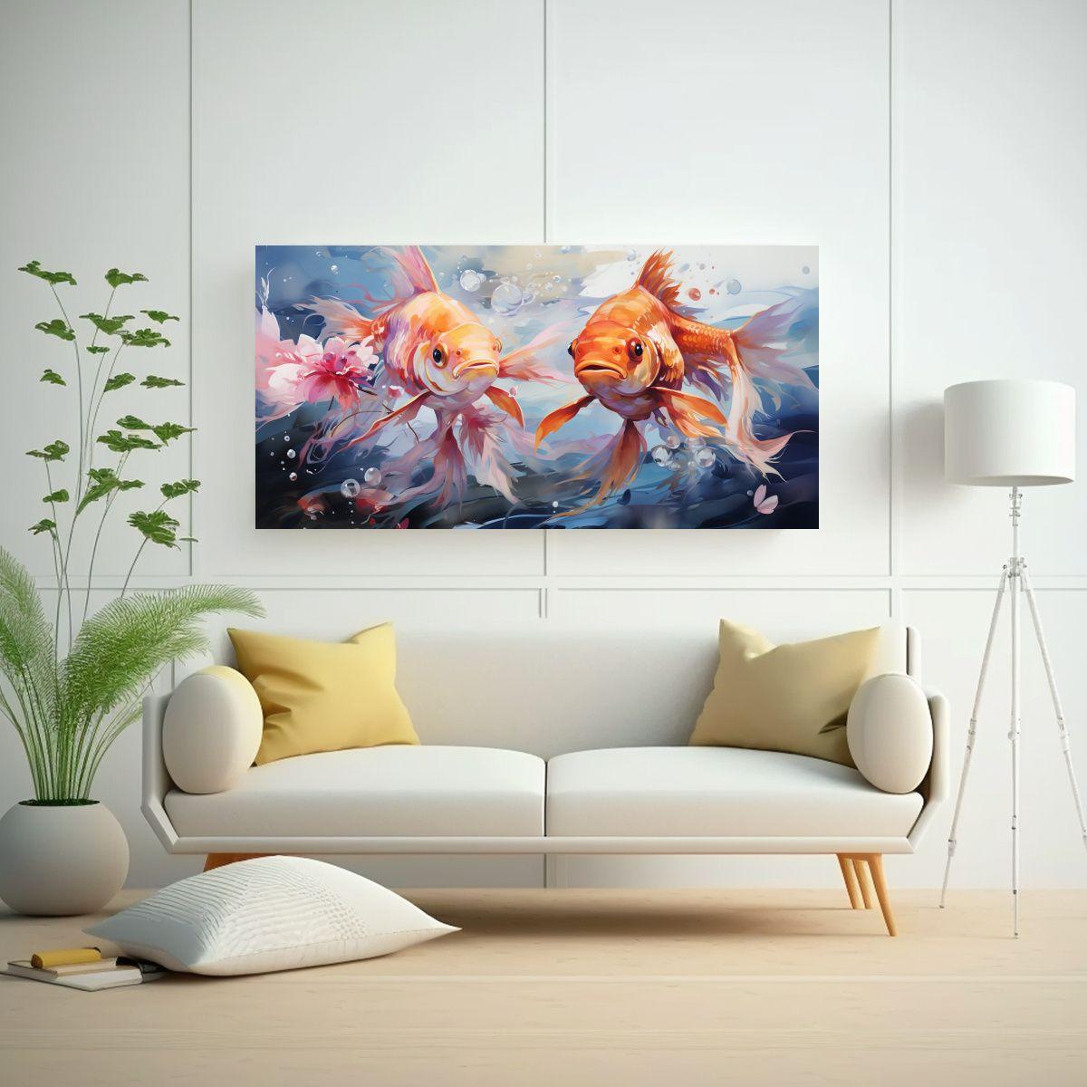 Cuadros De Decoración De Arte Pop Neo Con Peces 80x40cm-2