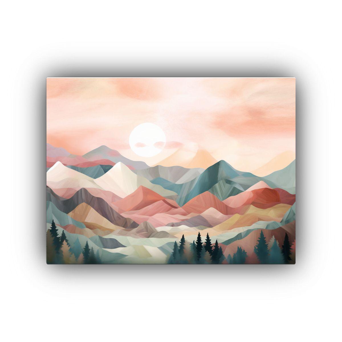 Paisaje Montañoso Encantador En Tonos Pastel 50x40cm-0