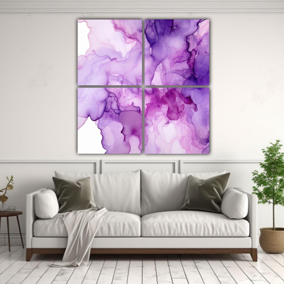 Cuatro Lienzos Decorativo Refinado Tinta De 140x140 Cm-2
