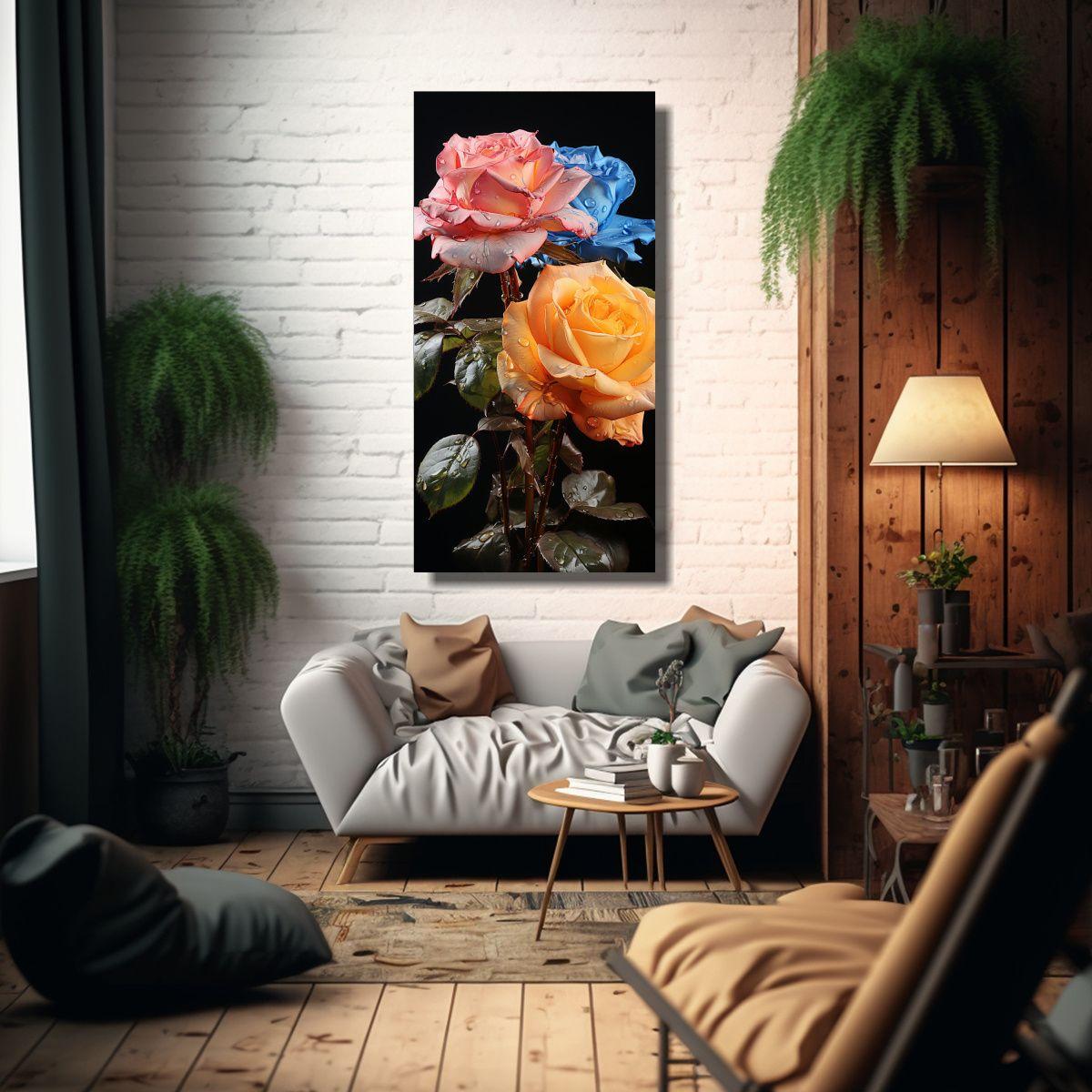 Cuadro Abstracto Flores De Rosas Hybrid Tea Pop 60x120cm-2