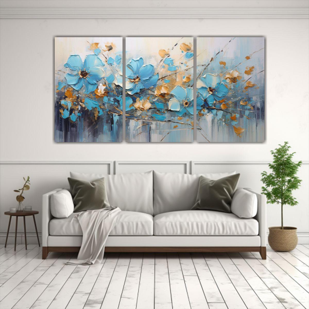 Pintura Lienzo Flores Azules En Estilo Actual 180x90 Cm-2
